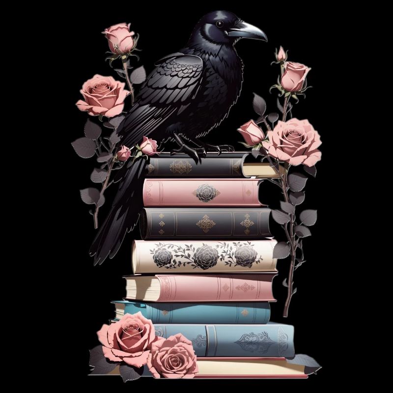 Bücherstapel mit Rabe