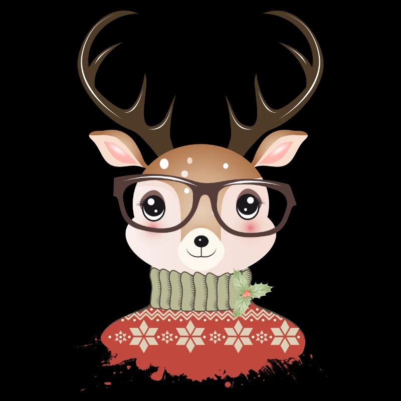 Hirsch mit Weihnachtspullover und Nerd Brille