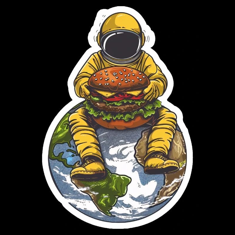Un astronaute est heureux de son hamburger dans l’espace