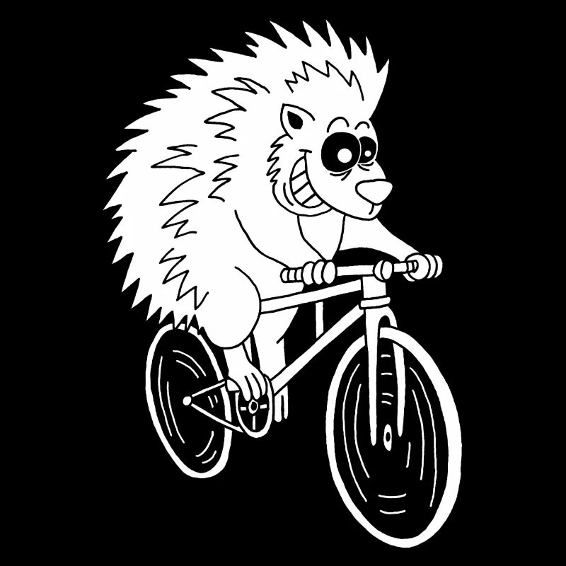 White hedgehog on a bike