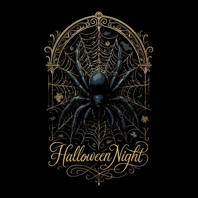 Araignée Halloween Nuit - Arachnide Toile Dorée