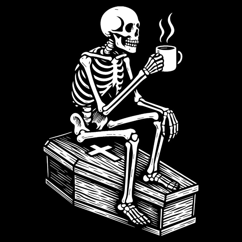 Skeleton drinking espresso