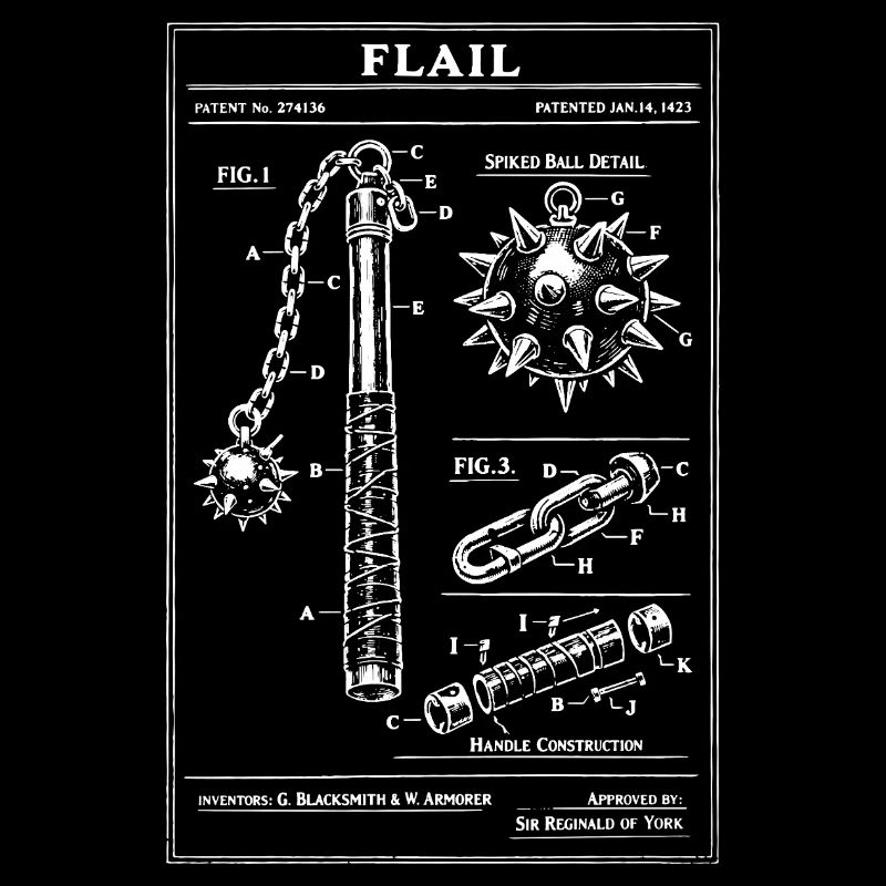 Patent Style Medieval Flail Blueprint