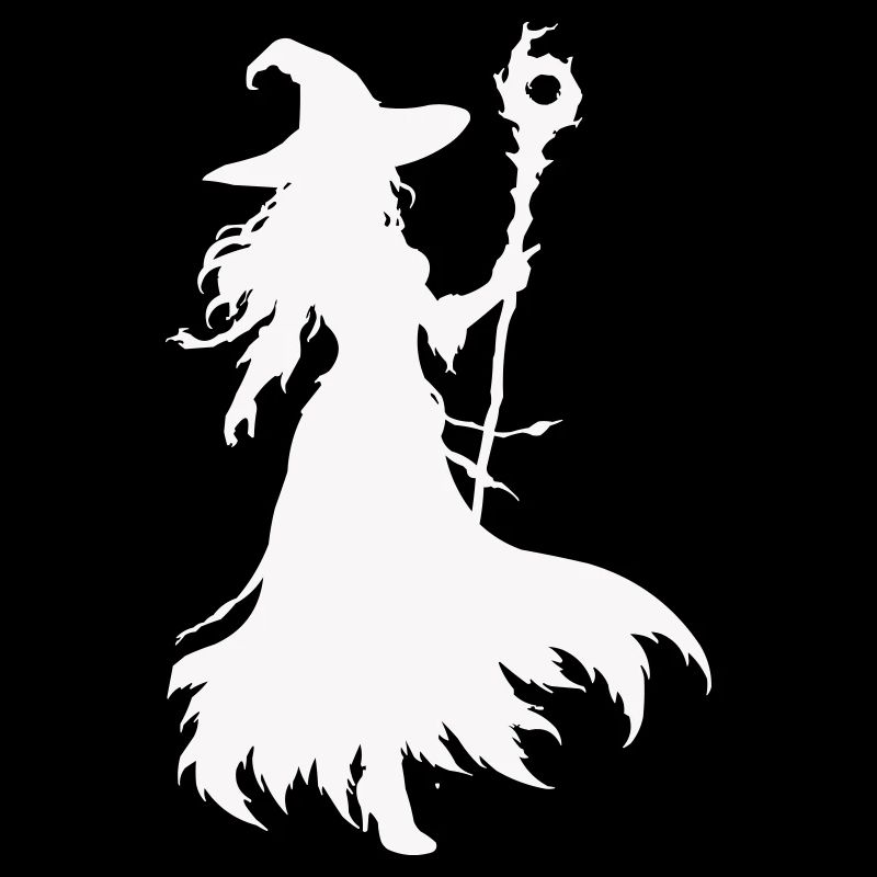 Silhouette de sorcière avec bâton