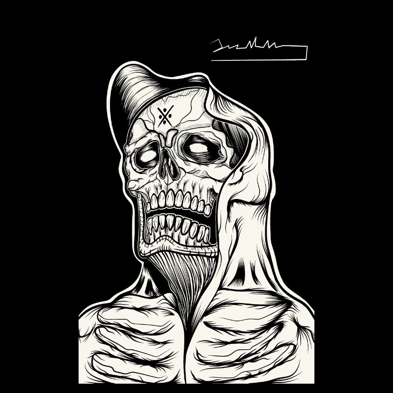 Dessin au trait du sweat à capuche tête de mort