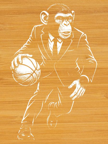 Suited Ape playing basketball