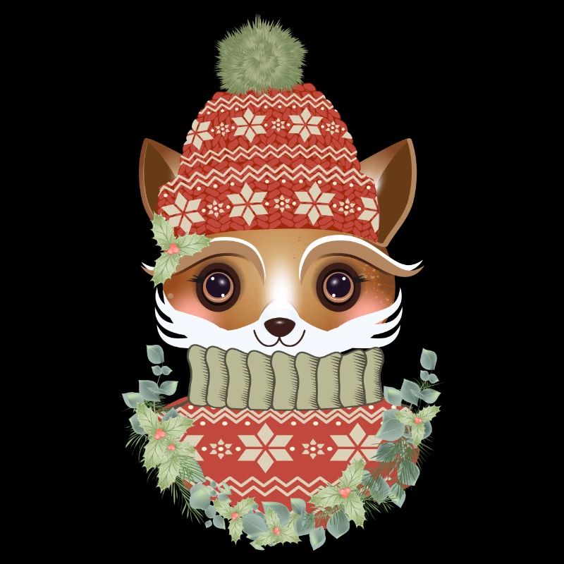 cute fox with sweater, bobble hat & wreath