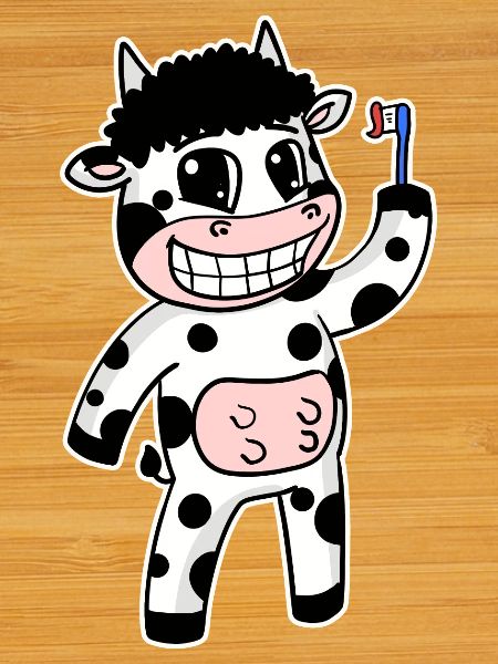 Cow with toothbrush