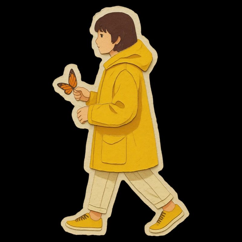 Boy in yellow jacket with butterfly