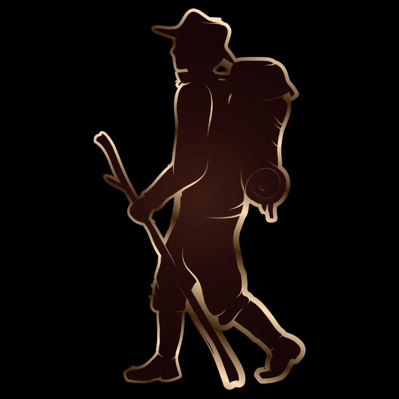 Pilgrim or hiker with walking stick & backpack