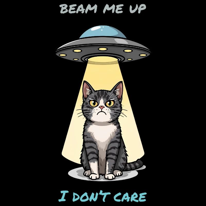 Chat irrité et faisceau OVNI – Mème « Beam Me Up »