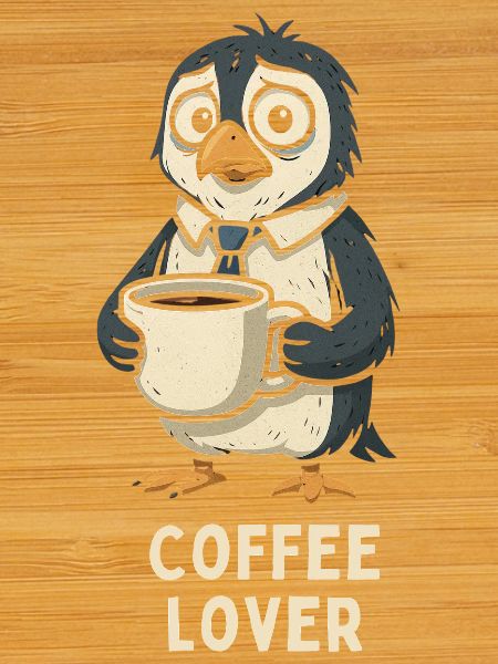 Coffee lover penguin with cup