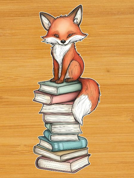 Fox on stack of books