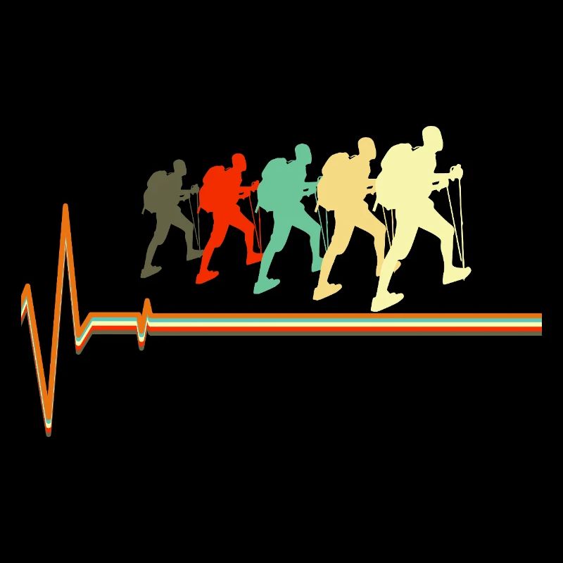 Retro Hiking Heartbeat Pulse Silhouette