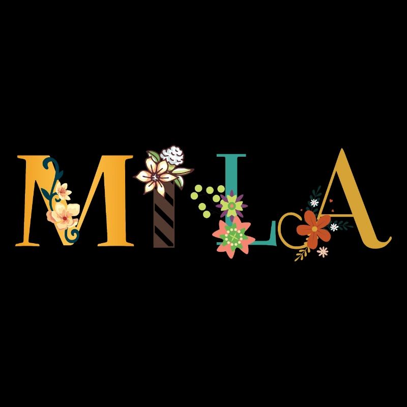 Art du nom MILA avec fleurs brodées