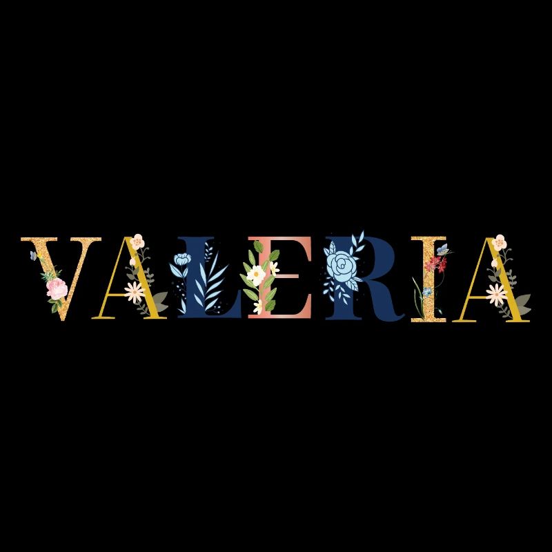 Art du nom VALERIA avec des fleurs brodées