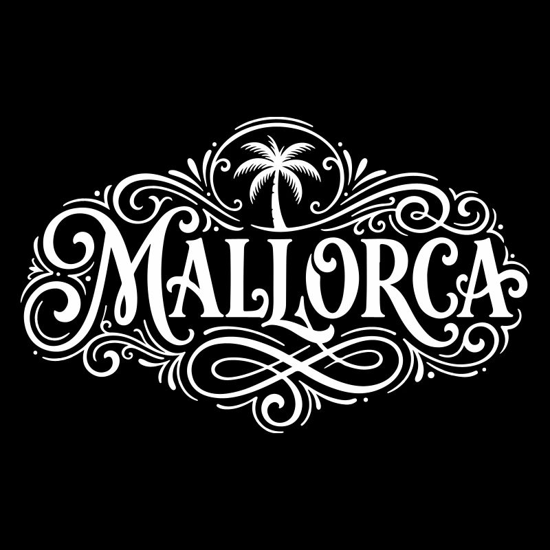 Mallorca lettering palm tree