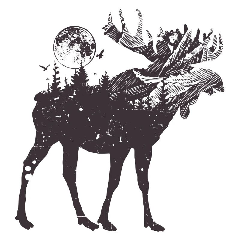 Silhouette de la forêt d’orignaux éclairée par la lune