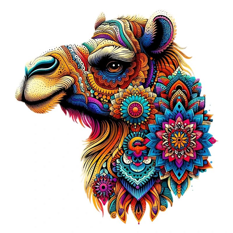 Kamel mit Mandalas verziert