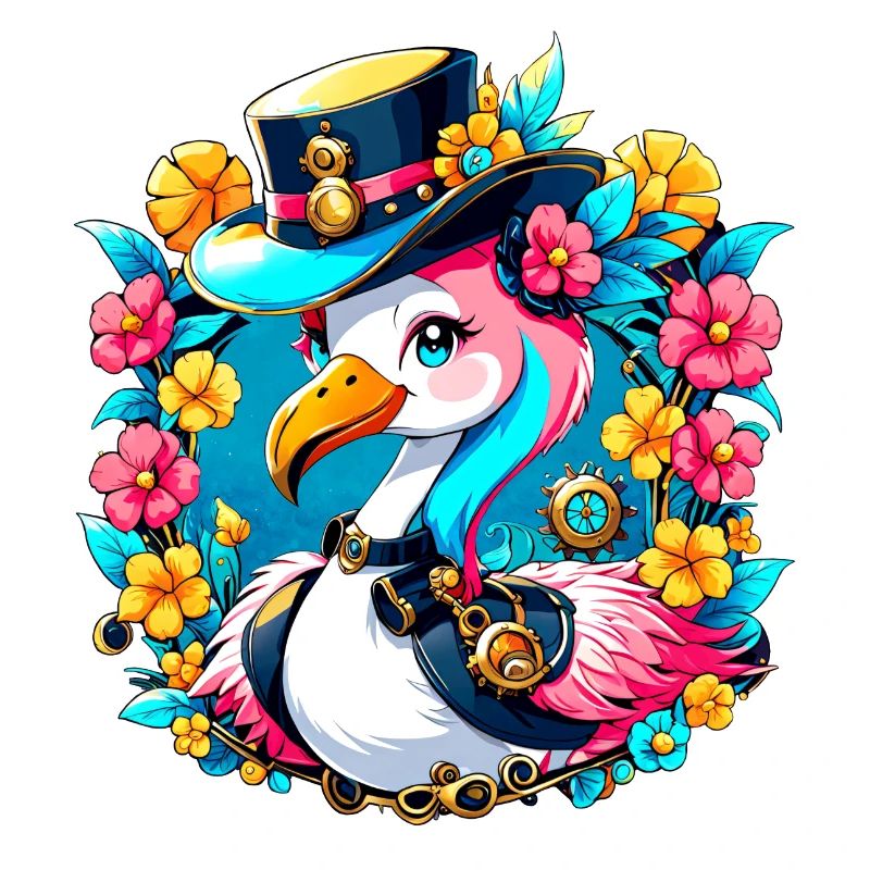 Flamant rose mignon avec un chapeau coloré