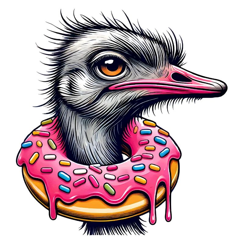 witziger Augenschmaus - Vogel Strauß mit Donut