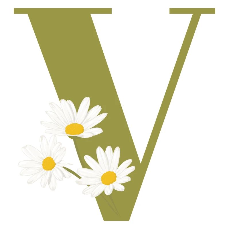 Letter v green daisies