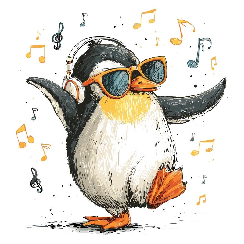 Penguin DJ mit Kopfhörern