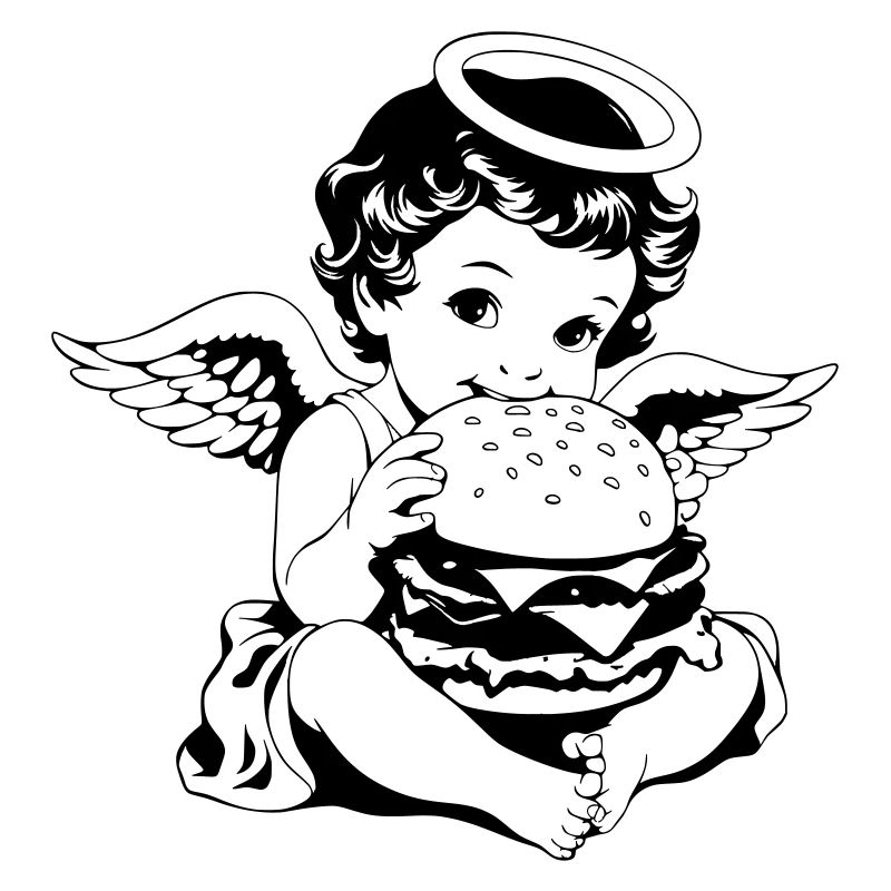 Burger Engel – Cherub isst Hamburger Vintage