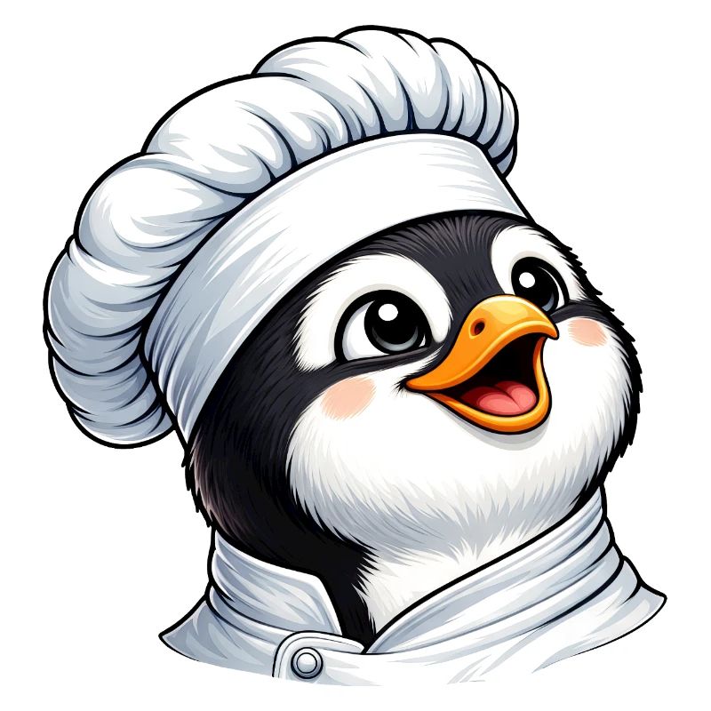Cheerful Penguin Chef Cartoon Kitchen Fun Food