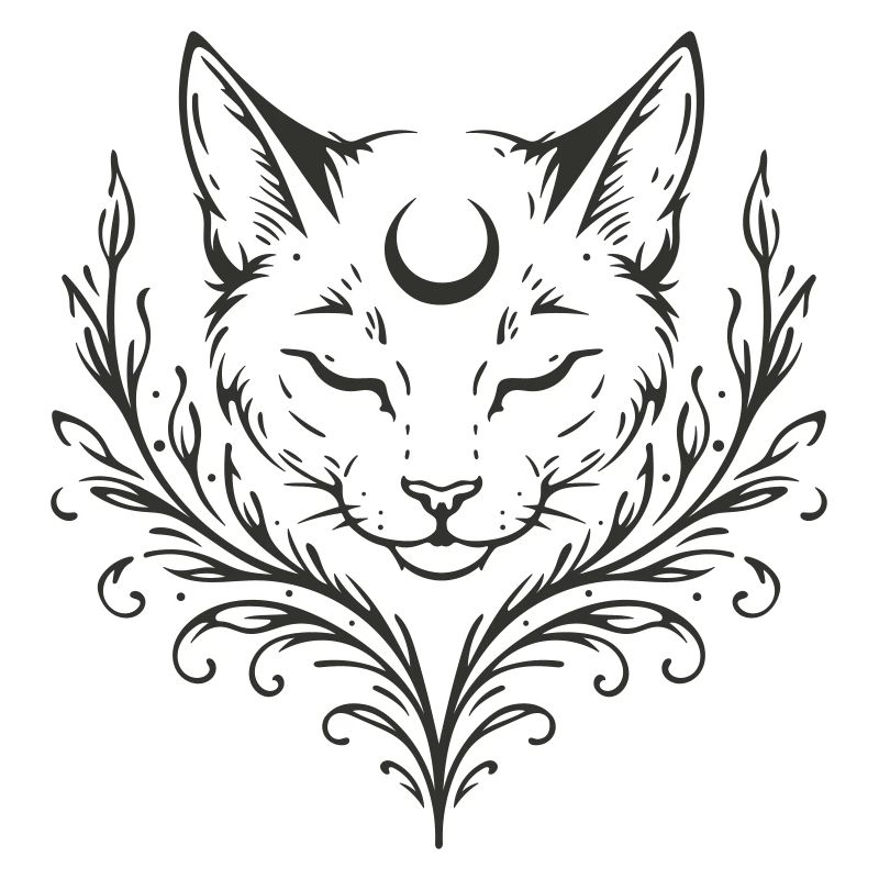 Chat à la Lune – Motif d’Animal Mystique