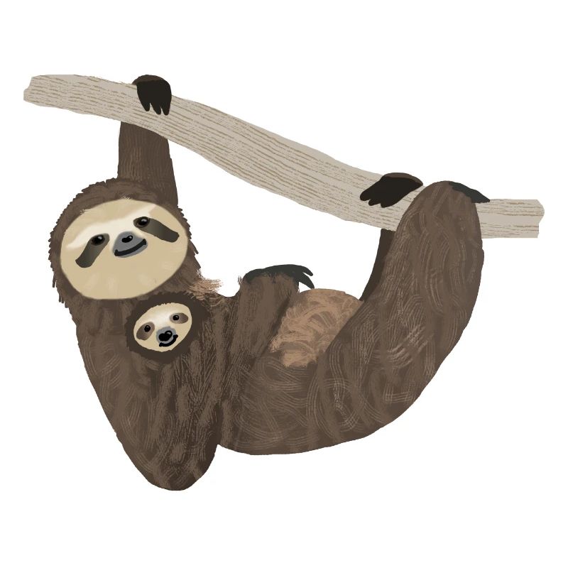 Sloth with baby, hand drawing