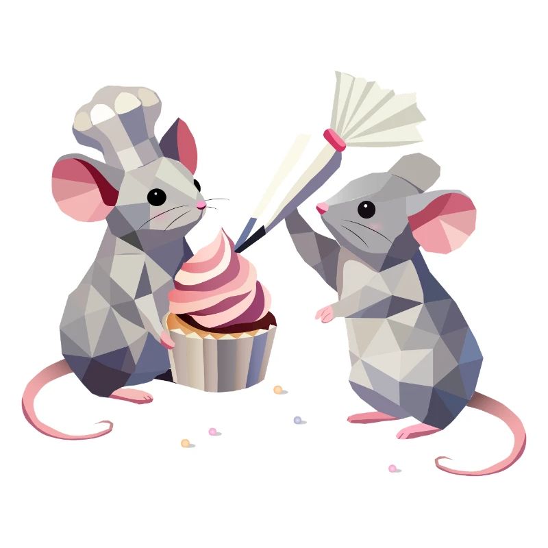 Two cute mice decorating a cupcake together