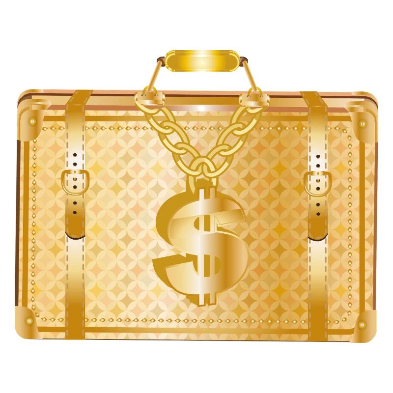 Valise de luxe dorée avec signe dollar