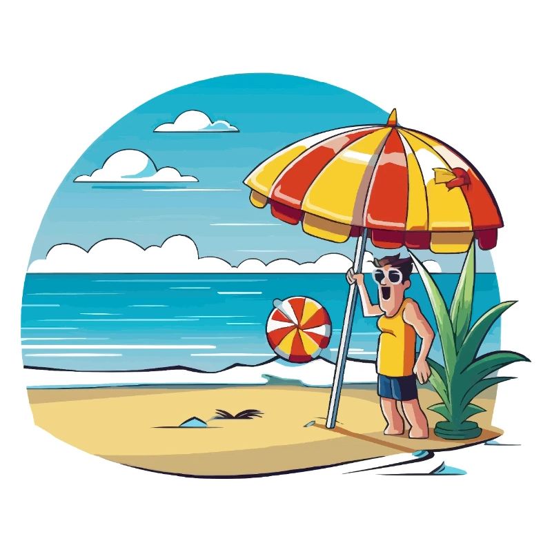 Dessin animé de vacances à la plage avec parapluie