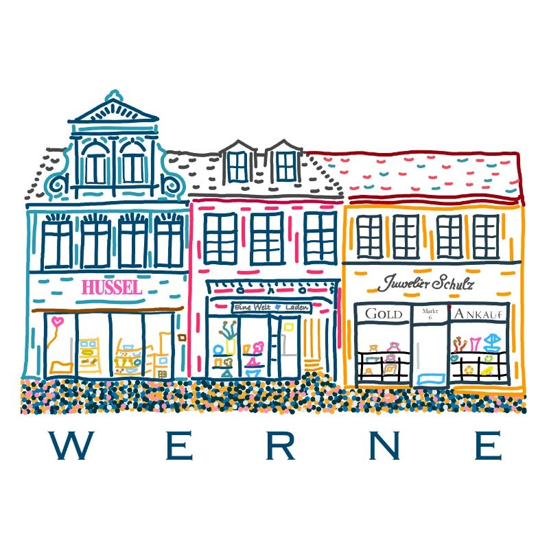 Werne, rangée de maisons colorées sur le marché, quartier d’Unna, Rhénanie-du-Nord-Westphalie