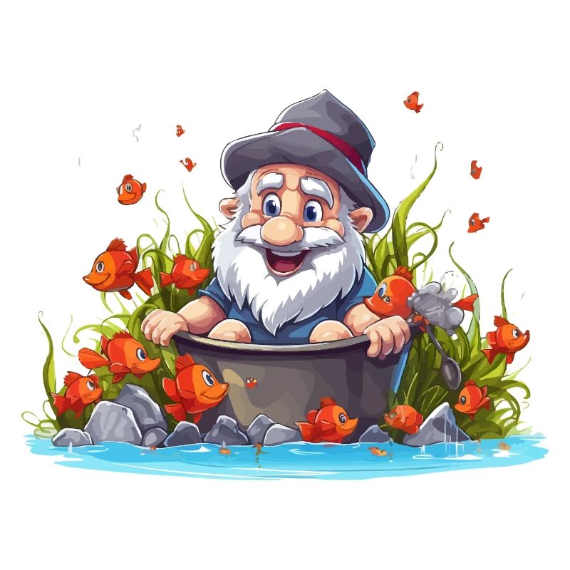 Nain dans le pot de bain près de l’étang