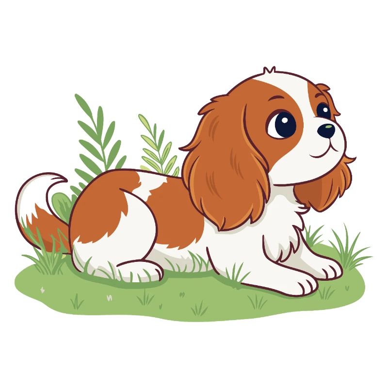 Chiot Cavalier sur herbe joyeuse