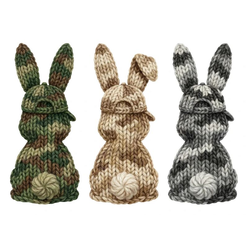 3 bunnies from behind in a row Cap camouflage