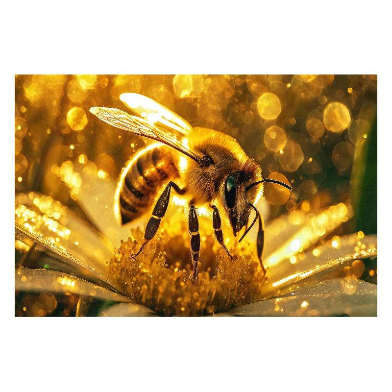 Shiny honey bee in sunlight
