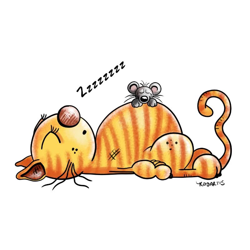 Snoring cat and mouse - Cartoon - Gift - Cute