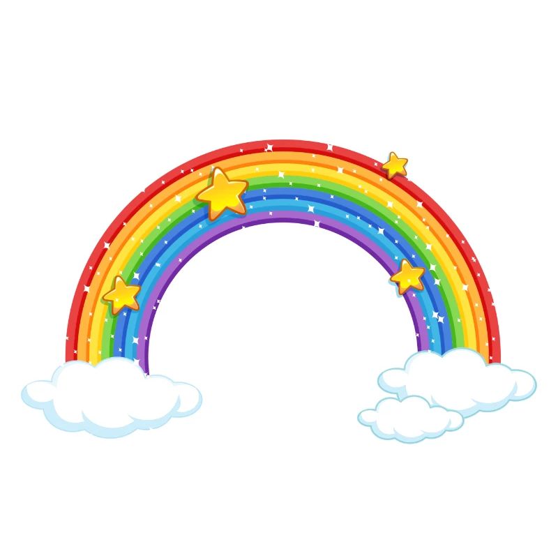 Bright Cartoon Rainbow with Clouds