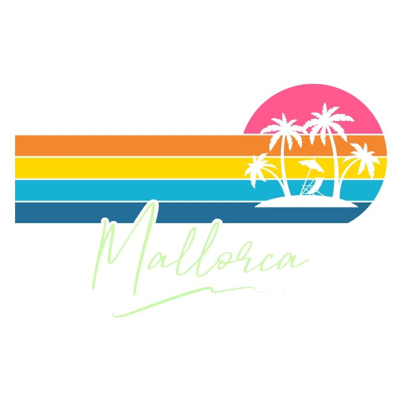 Mallorca Palm Trees Sunset Retro