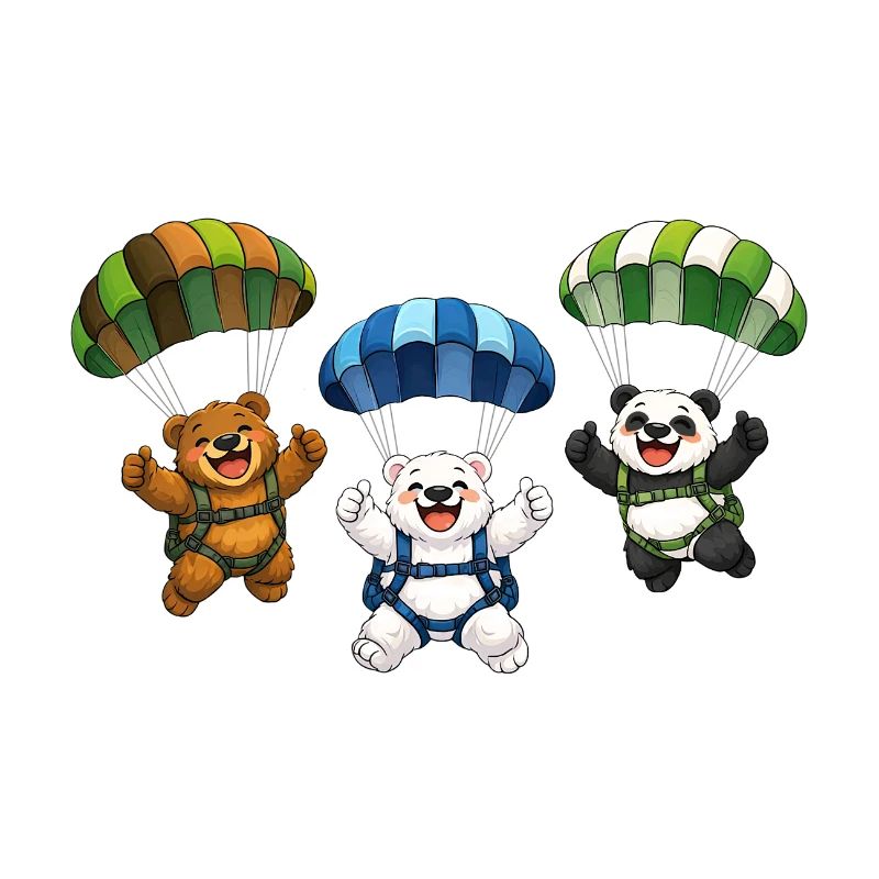 Three Bears Jump with a Parachute
