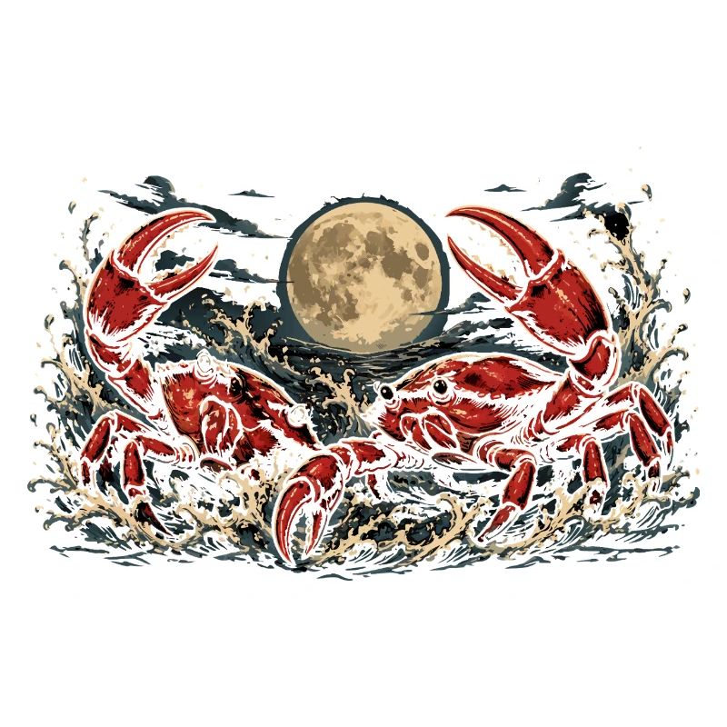 Crabes dans la mer au clair de lune Design graphique