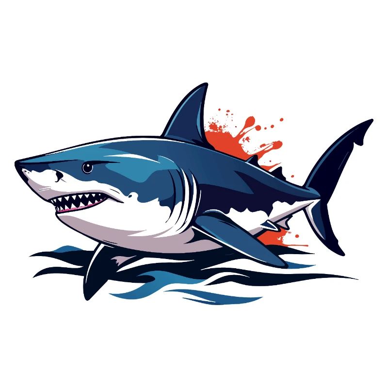 Requin bleu des profondeurs avec éclaboussures rouges Requin blanc
