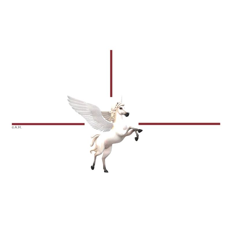 Licorne ailée devant des lignes rouges