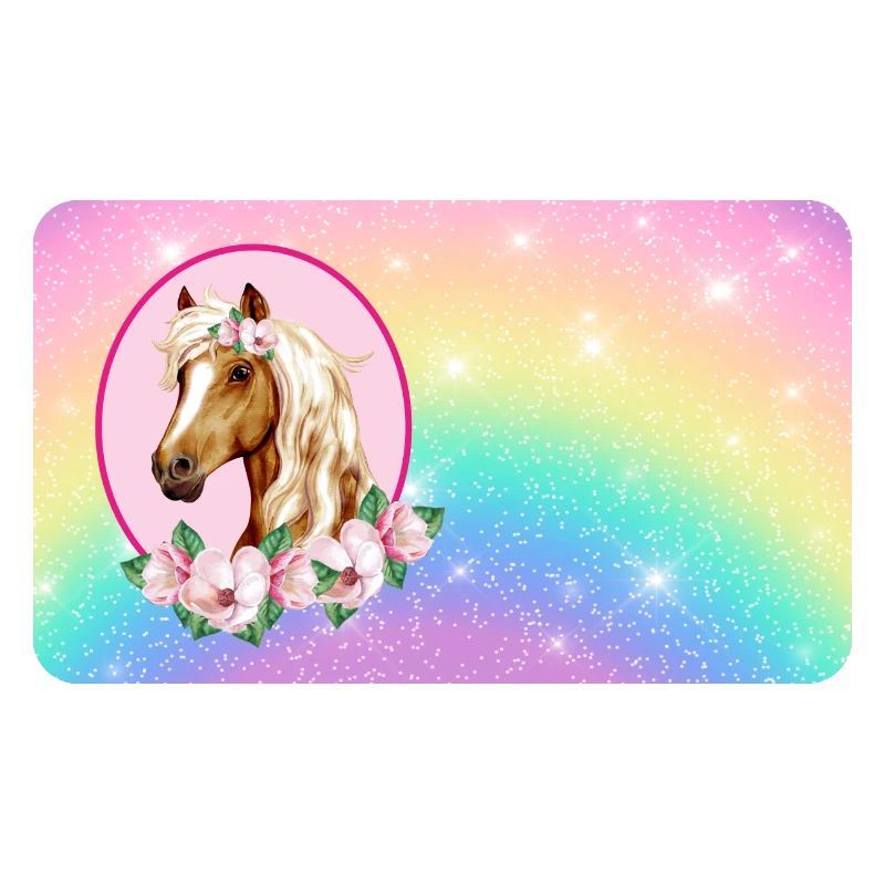 Pferd mit Blumen und Glitter Regenbogen 