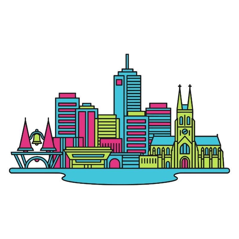 Perth City Skyline Bell Tower Modern Line Art