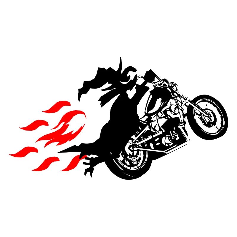 Witch with Chopper Biker Motorcycle Flames