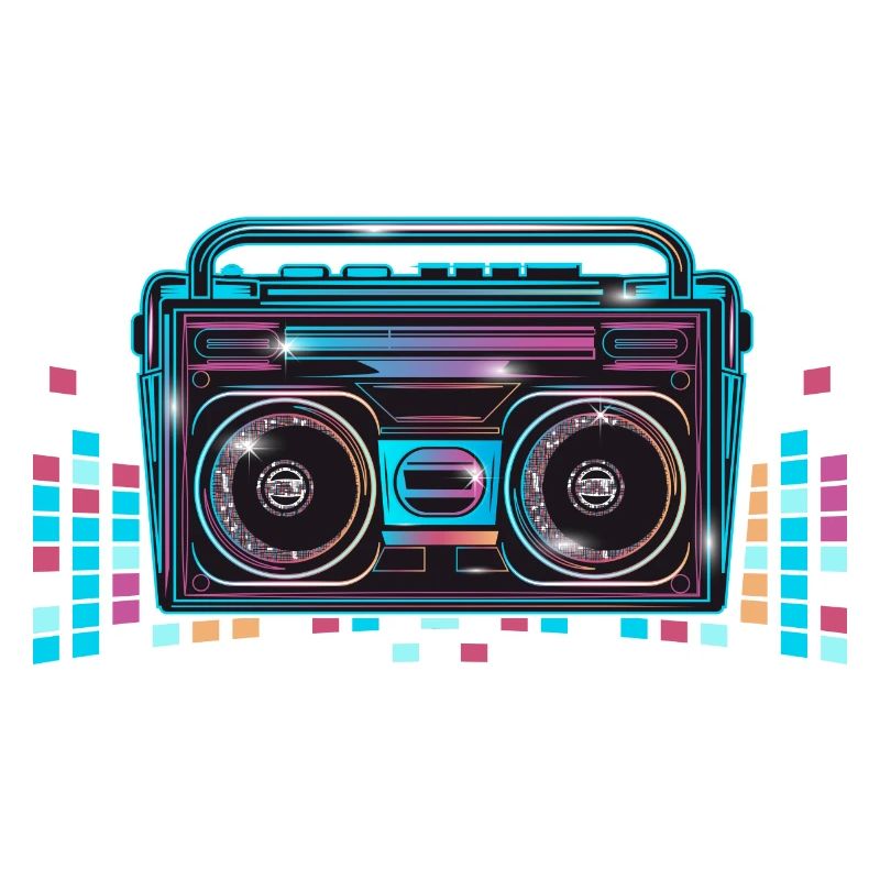 Cassette recorder in bright 80s neon look